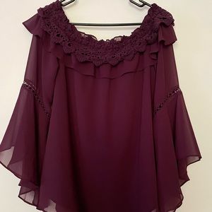 Gorgeous White House Black Market wine colored peasant top